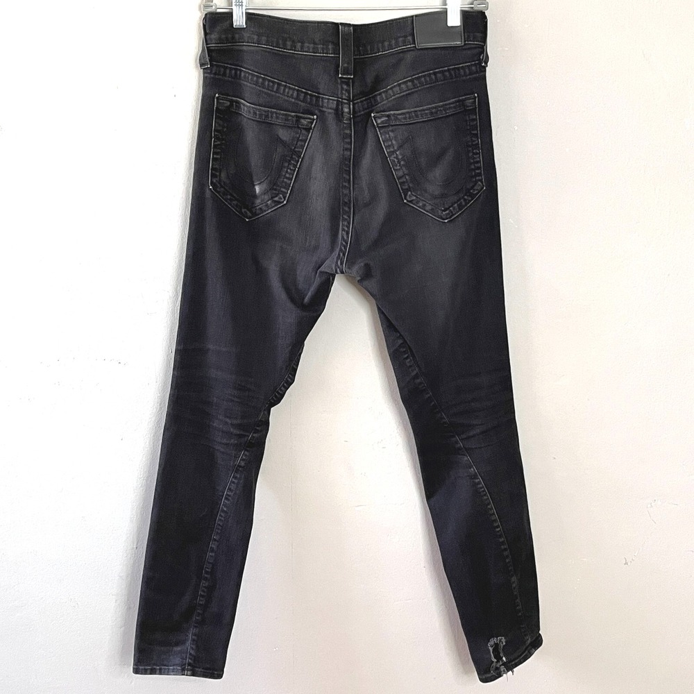 True Religion Mick Slouchy‎ Skinny Jeans Mens 32 Black Washed Streetwear Biker